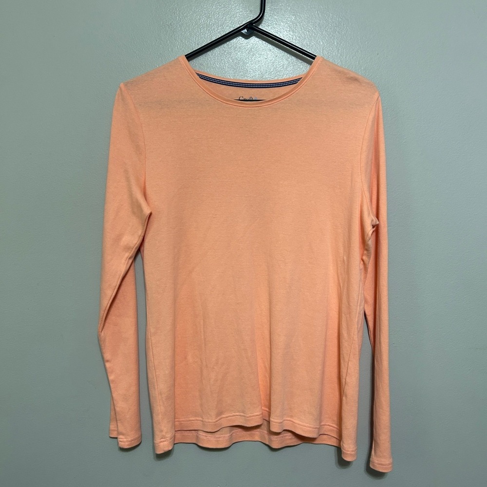 Croft & Barrow Classic Tee Women M Peach Long Sleeve Cotton Classic Round Neck